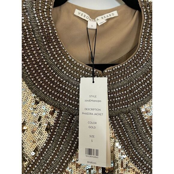 Veronica Beard Phaedra Sequin-Embellished Cropped Jacket Gold Women’s Size Small - Picture 8 of 12